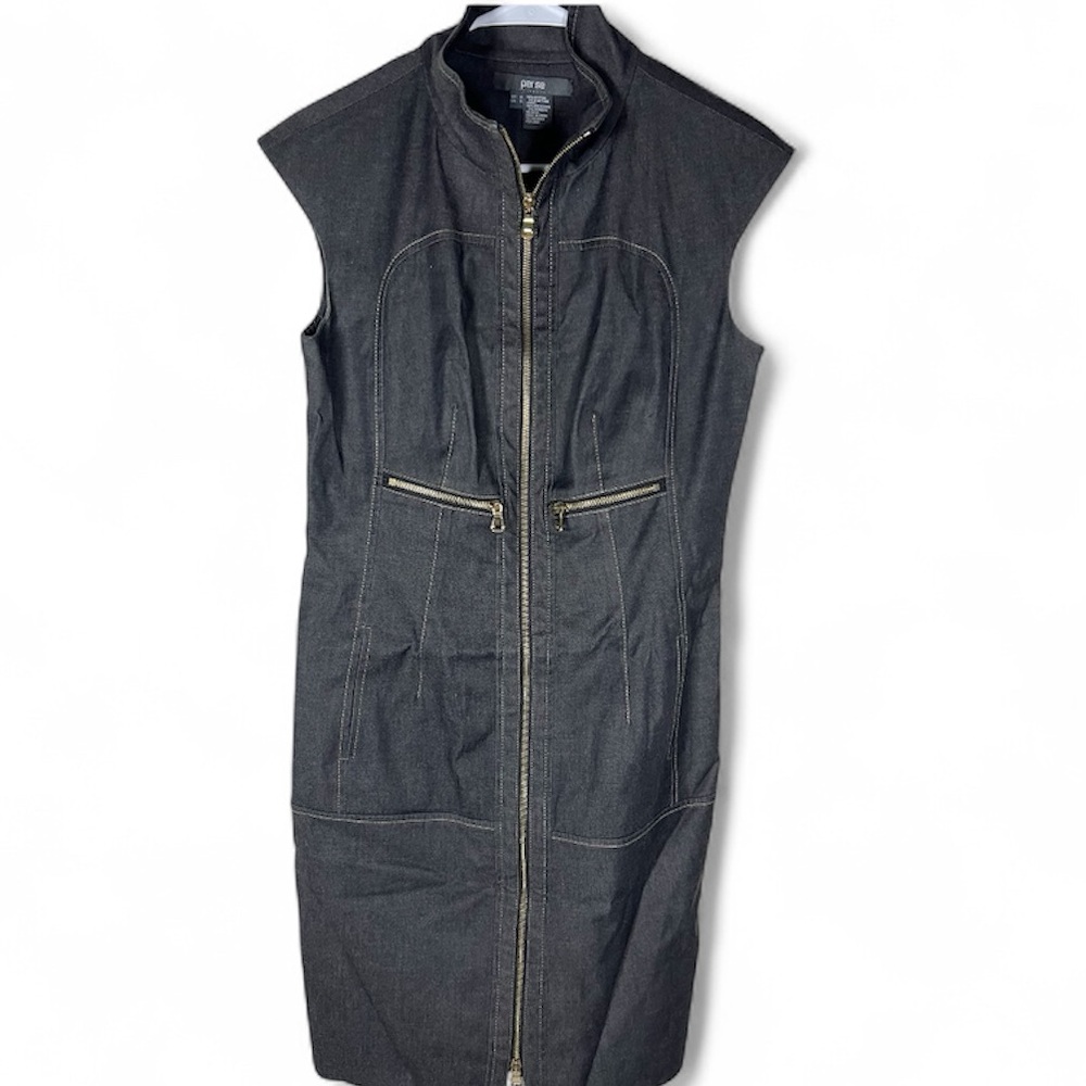 Per Se Midi Zip Up Denim Dress Size 6